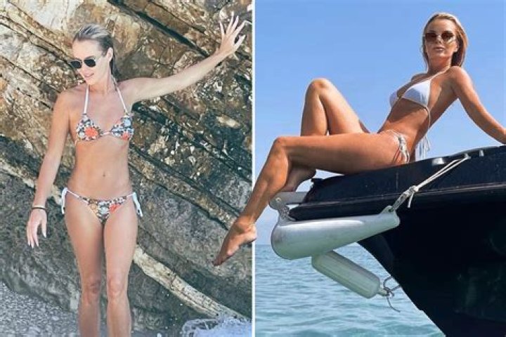 Amanda Holden shows off chiselled abs in bikini on Greece holiday as she splashes in the sea