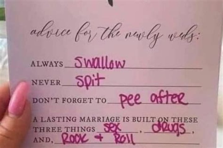 Bridesmaid slated for ‘tacky’ wedding card advising the couple to ‘spit not swallow’ & ‘always pee after sex’