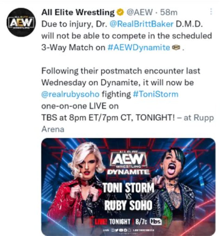 Britt Baker Pulled From AEW Dynamite Match Due To Injury