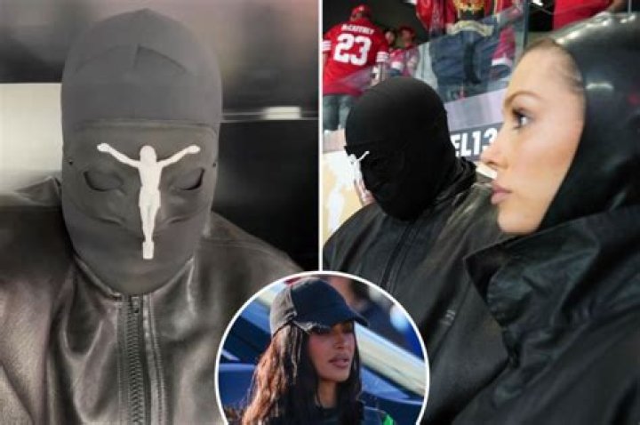 Kanye West covers face in eerie 'Jesus mask' at Super Bowl with Bianca Censori - as ex Kim Kardashian also sits in crowd