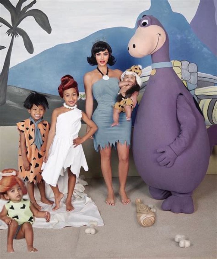 Kim Kardashian, Kanye West, Kids' Flintstone Family Halloween Costumes