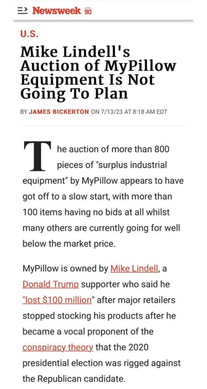 Mike Lindell's Auction of MyPillow Equipment Is Not Going To Plan