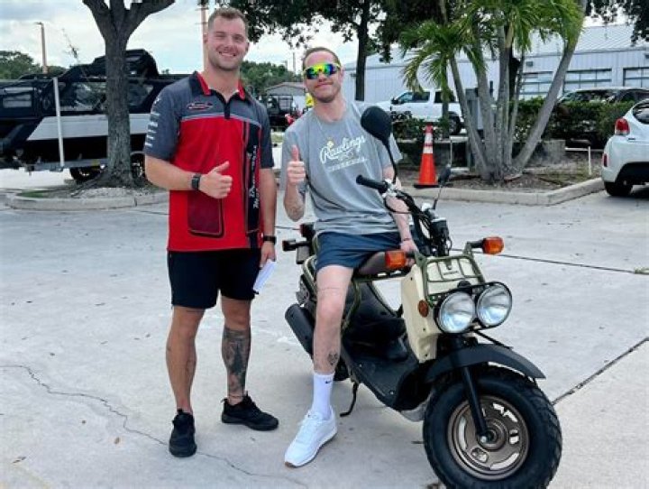 Pete Davidson shows off his leg tattoos in shorts as he hops on new motorcycle in Florida in rare post-rehab photo