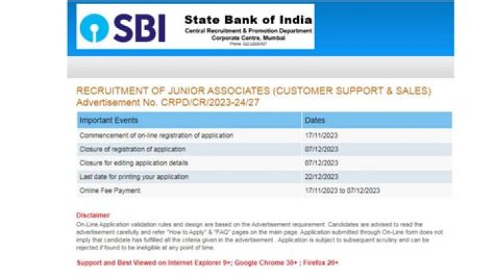 Apply online for 8,773 Junior Associate posts at sbi.co.in – India TV