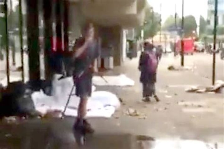 Street cleaner slammed for 'shooting' a homeless person with water from a jet washer while spraying the pavement