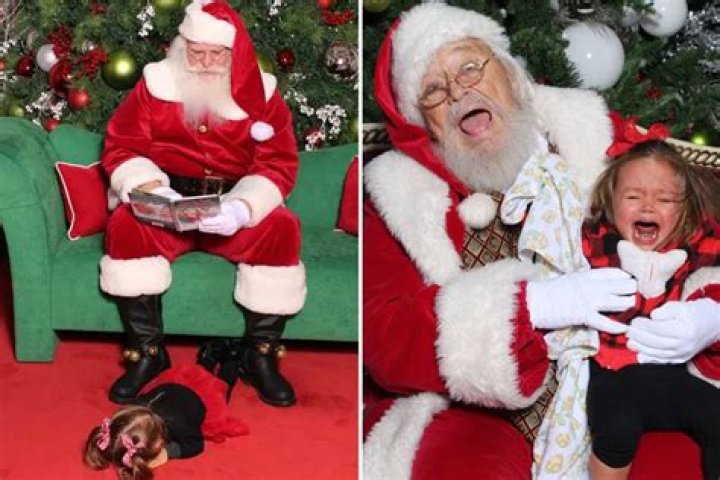 Sweet moment crying toddler is ‘paralyzed with fear’ while meeting Santa – The US Sun