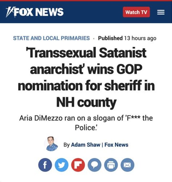 'Transsexual Satanist anarchist' whose slogan is 'f*** the police' wins GOP nomination for New Hampshire county sheriff