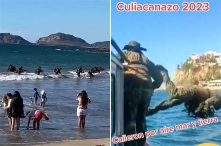 Watch Mexican special forces storm beach in front of stunned tourists as army deployed to tackle Sinaloa cartel rampage
